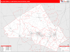 Killeen-Temple Metro Area Digital Map Red Line Style